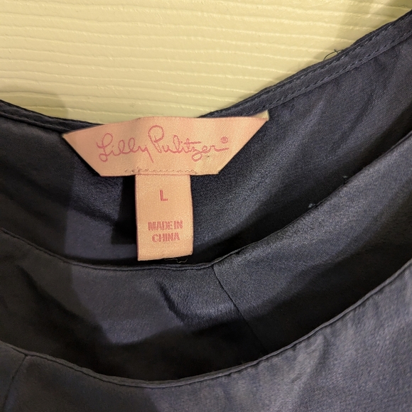 Lilly Pulitzer Sunset Silk Tank Top Large Navy Blue - Picture 2 of 6